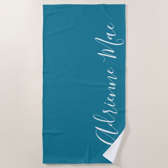 Blue Green Simply Personalized Beach Towel (Front)