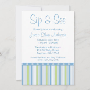 Blue Green Sip and See Stripes Invitation