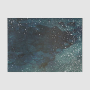 Blue green sky galaxy stars distressed parchment tissue paper
