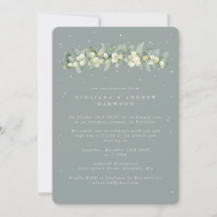 Blue-Green Snowberry+Eucalyptus Wedding Reception Invitation