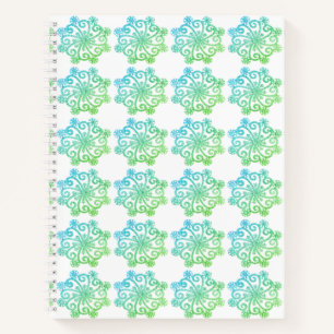 Blue Green Snowflakes Spiral Notebook