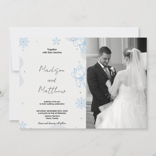 Blue Green Snows Wedding Invitations with photo (Front)