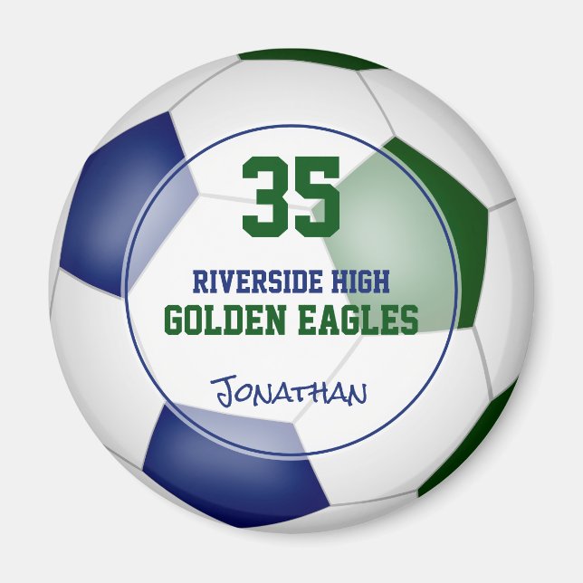 blue green soccer team colours athlete name magnet (Front)