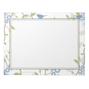 Blue Green Song Birds Floral 8.5"x11" Notepad