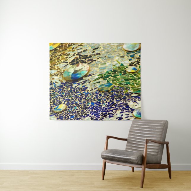 Blue Green Spanish Mosaic Tapestry (In Situ (Horizontal))