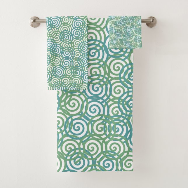 Blue Green Spirals Bath Towel Set (Insitu)