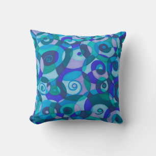 Blue Green Spirals Throw Pillow