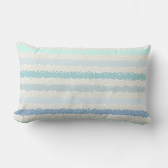 Blue Green Splash Stripe Outdoor Lumbar Pillow (Front)