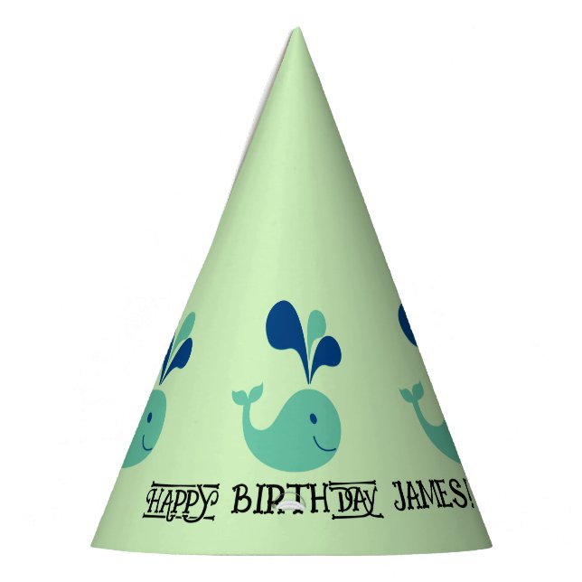 Blue Green Spouting Whale Birthday Party Hat☆★ ☆★ Party Hat (Left)
