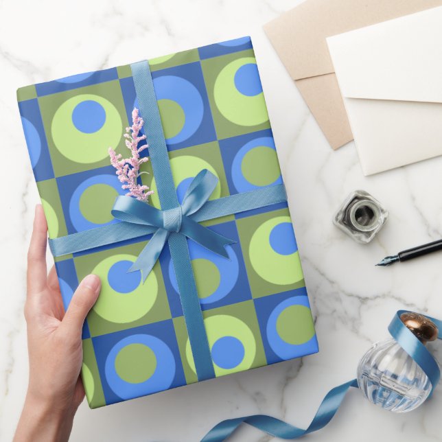 Blue Green Square Dot Geometric Patterned Wrapping Paper (Gifting)