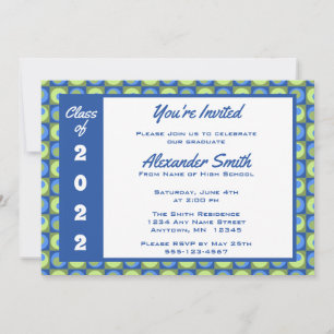Blue Green Square Dots Border Graduation Party Invitation