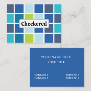 Blue Green Squares Checkered Business Card