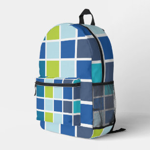 Blue Green Squares Checkered  Printed Backpack