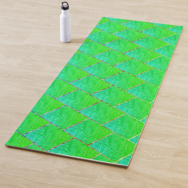 Blue green squares, lines in three colors. yoga mat (In Situ)