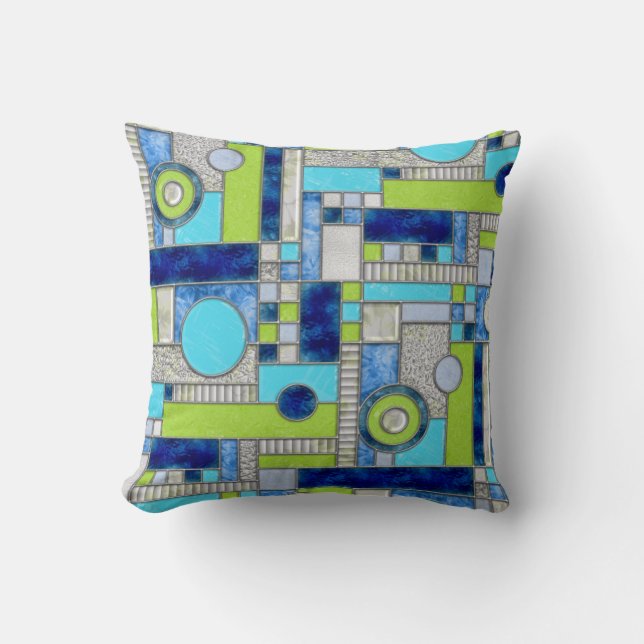 Blue Green Stained Glass Throw Pillow (Front)