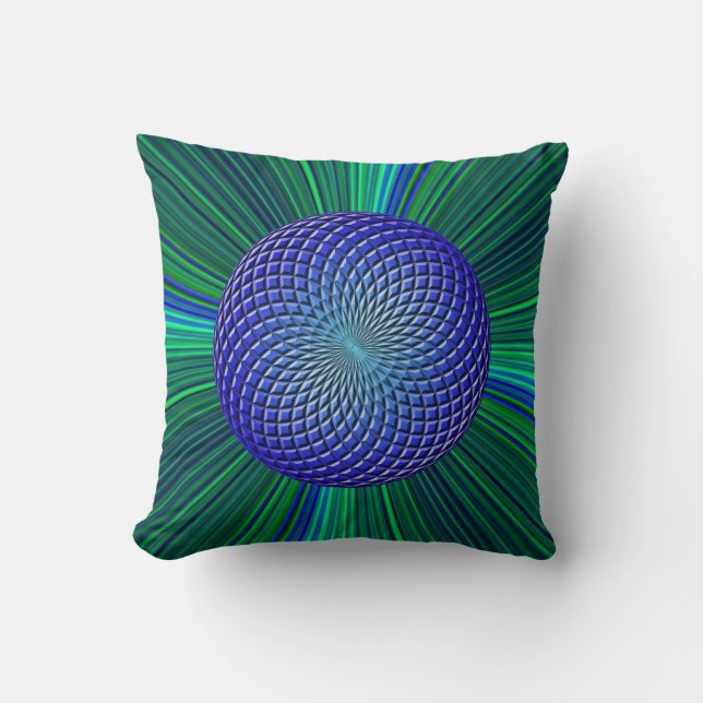 Blue & Green Star-burst with Orb Pillow (Front)