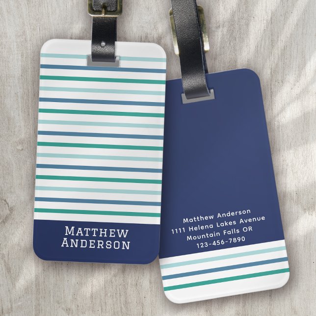 Blue Green Stripe Monogram Luggage Tag (Creator Uploaded)