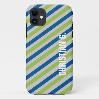Blue green stripe pattern custom name personal iPhone 11 case