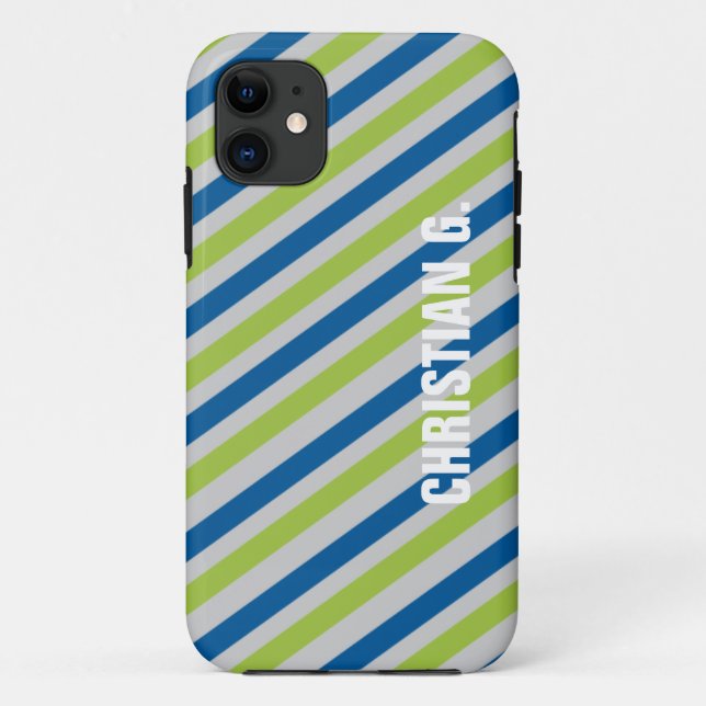 Blue green stripe pattern custom name personal Case-Mate iPhone case (Back)