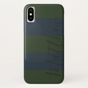 Blue Green Stripe Personalized Name Case-Mate iPhone Case