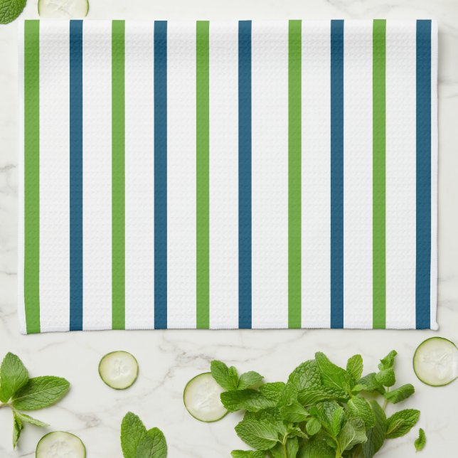 Blue Green Striped Kitchen Towel (Folded)