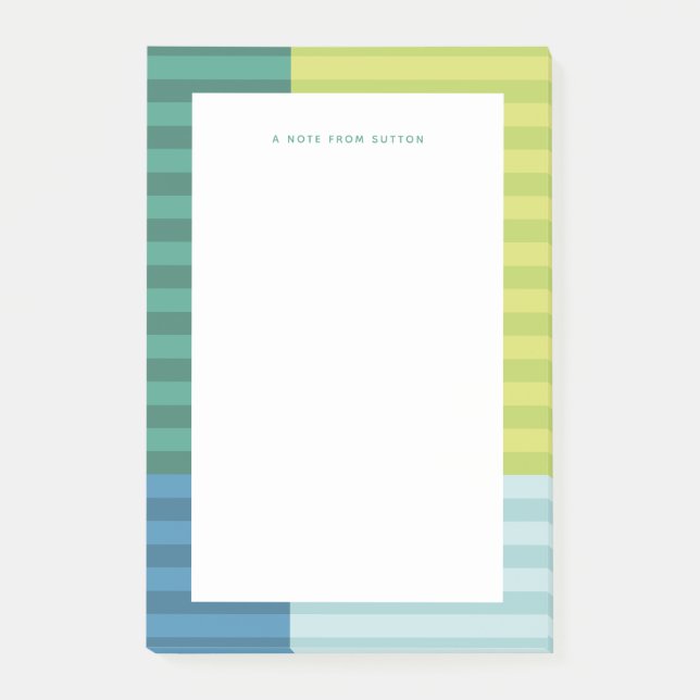Blue green stripes fun colourful frame personalize post-it notes (Front)