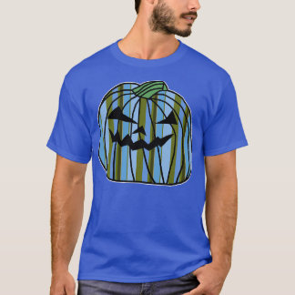 Blue Green Stripes Halloween Horror Pumpkin T-Shirt