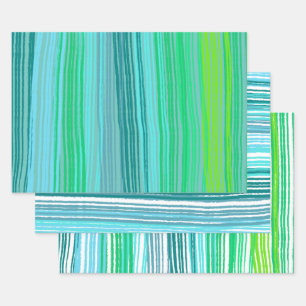 Blue Green Stripes Variety Pack of Wrapping Paper Sheet