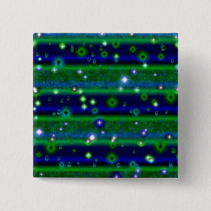 Blue Green Stripes with Stars and Raindrops 2 Inch Square Button
