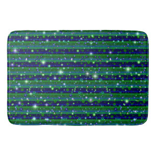 Blue Green Stripes with Stars and Raindrops Bath Mat