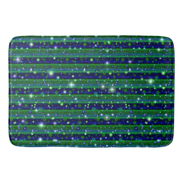 Blue Green Stripes with Stars and Raindrops Bath Mat (Front)