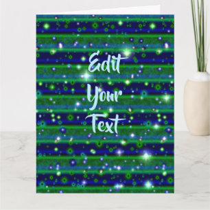 Blue Green Stripes with Stars and Raindrops Card
