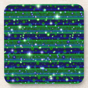 Blue Green Stripes with Stars and Raindrops Coaster
