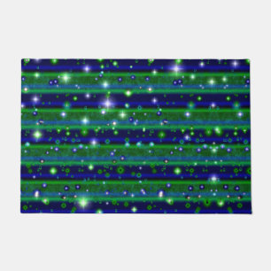 Blue Green Stripes with Stars and Raindrops Doormat