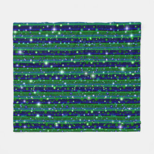Blue Green Stripes with Stars and Raindrops Fleece Blanket