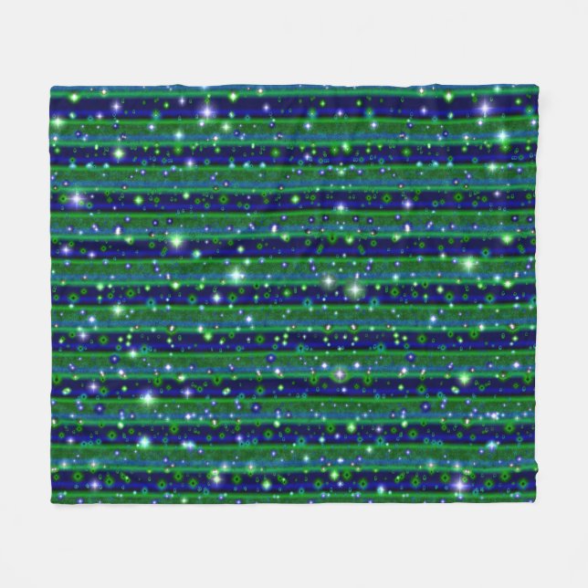 Blue Green Stripes with Stars and Raindrops Fleece Blanket (Front (Horizontal))