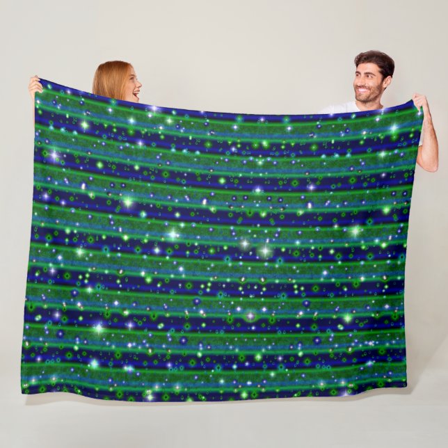 Blue Green Stripes with Stars and Raindrops Fleece Blanket (In Situ)