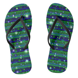 Blue Green Stripes with Stars and Raindrops Flip Flops