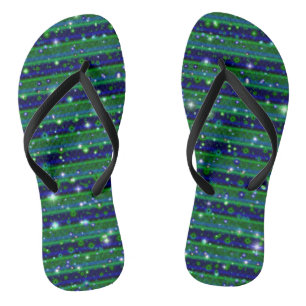 Blue Green Stripes with Stars and Raindrops Flip Flops