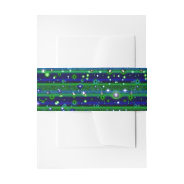 Blue Green Stripes with Stars and Raindrops Invitation Belly Band (Front Example)