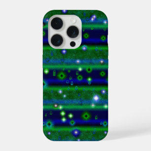 Blue Green Stripes with Stars and Raindrops iPhone 15 Pro Case