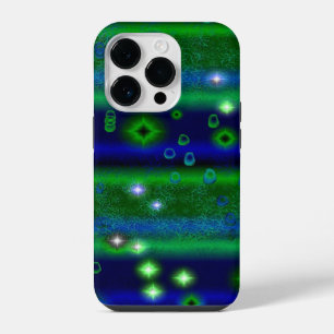 Blue Green Stripes with Stars and Raindrops iPhone 14 Pro Case