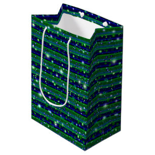 Blue Green Stripes with Stars and Raindrops Medium Gift Bag