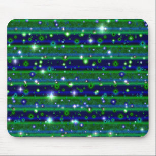 Blue Green Stripes with Stars and Raindrops Mouse Pad