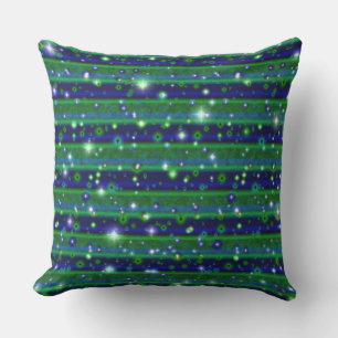 Blue Green Stripes with Stars and Raindrops Outdoor Pillow
