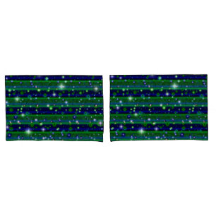 Blue Green Stripes with Stars and Raindrops Pillowcase