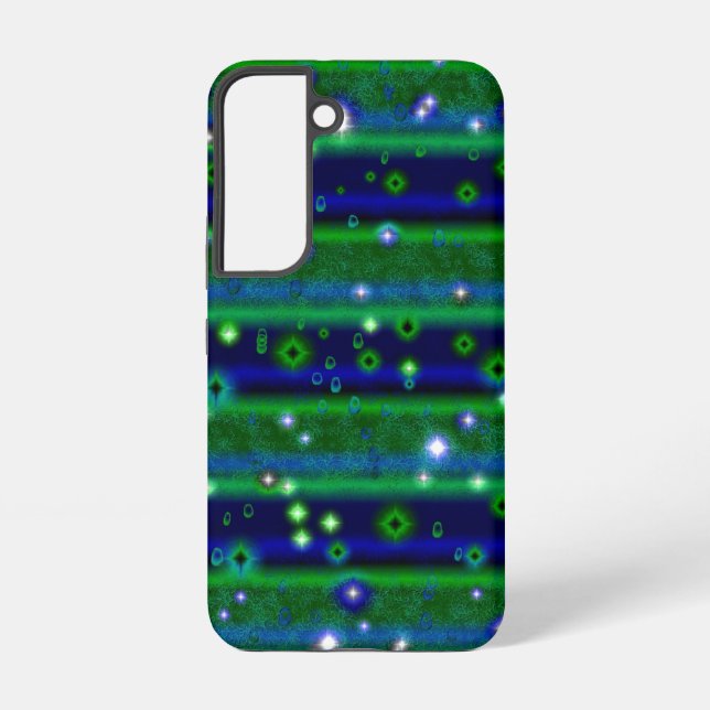 Blue Green Stripes with Stars and Raindrops Samsung Galaxy S22 Case (Back)