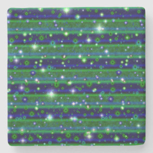 Blue Green Stripes with Stars and Raindrops Stone Coaster