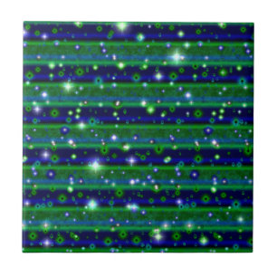 Blue Green Stripes with Stars and Raindrops Tile