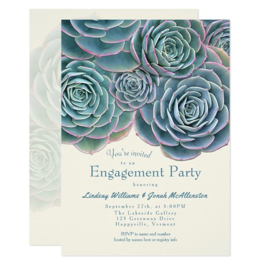 Blue Green Succulent Engagement Party Invitation